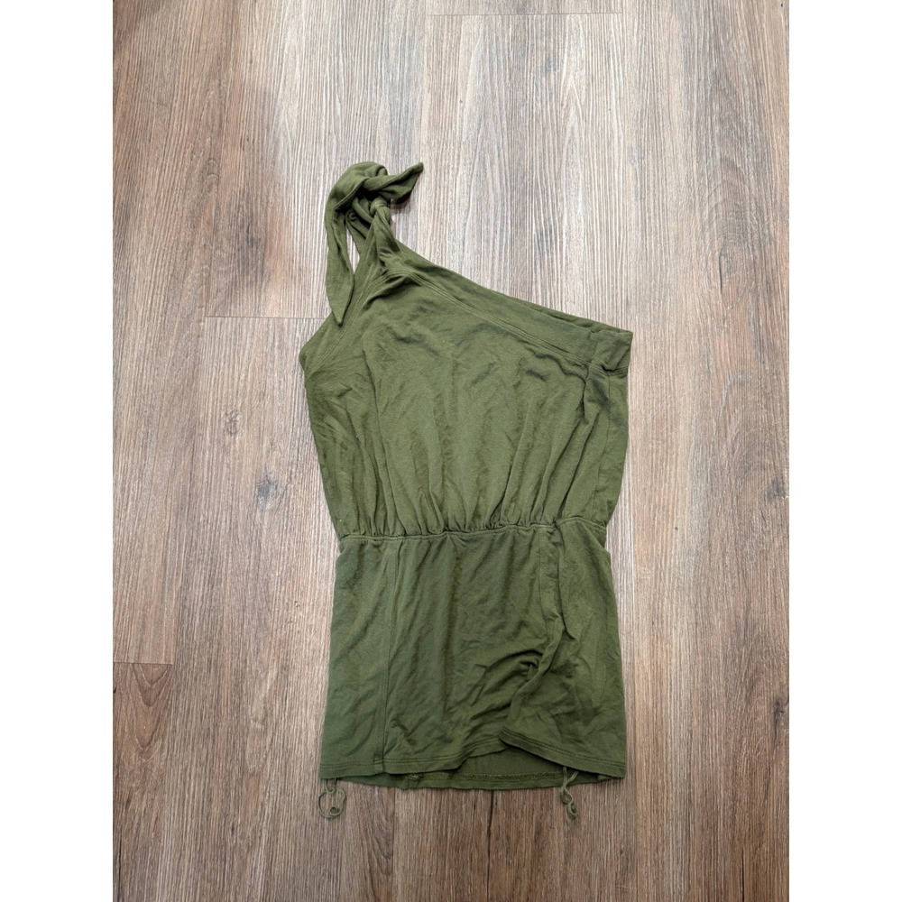 Free People Womens One Shoulder Tie‎ Top Olive Green Elastic Waist Size M